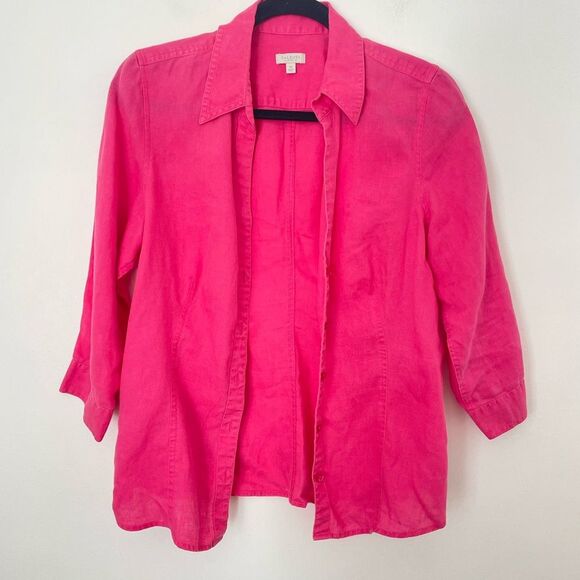 Chico's Women’s No Iron 100% Linen Fresh Chic 3/4 Sleeves Button Up Shirt sz med - Picture 5 of 7